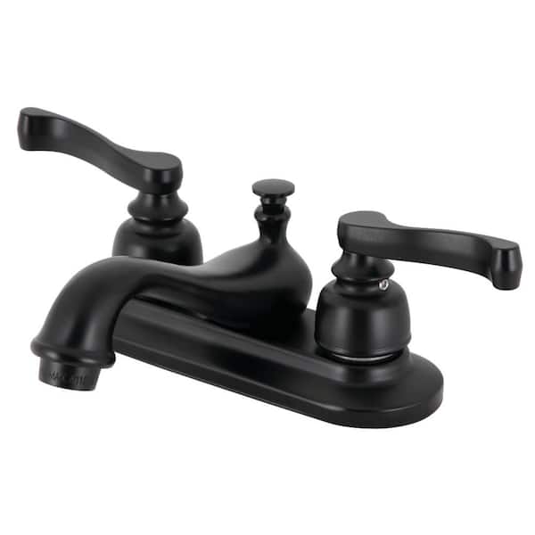 Kingston Brass Royale 4 in. Centerset 2-Handle Bathroom Faucet with Plastic Pop-Up in Matte Black
