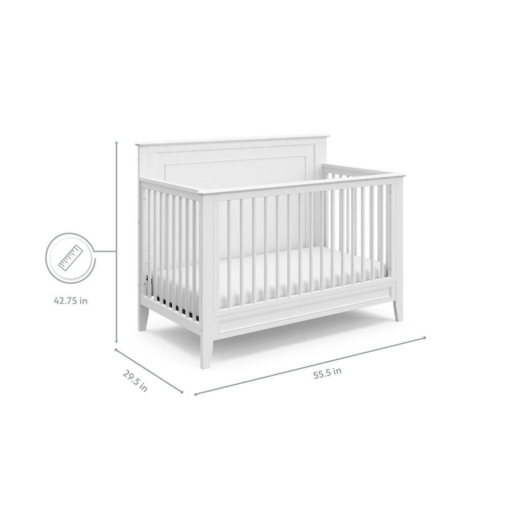 White 5-in-1 Convertible Crib with Mattress Protector