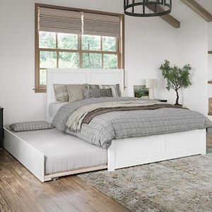 Canyon White Solid Wood Queen Platform Bed with Matching Footboard and Twin XL Trundle