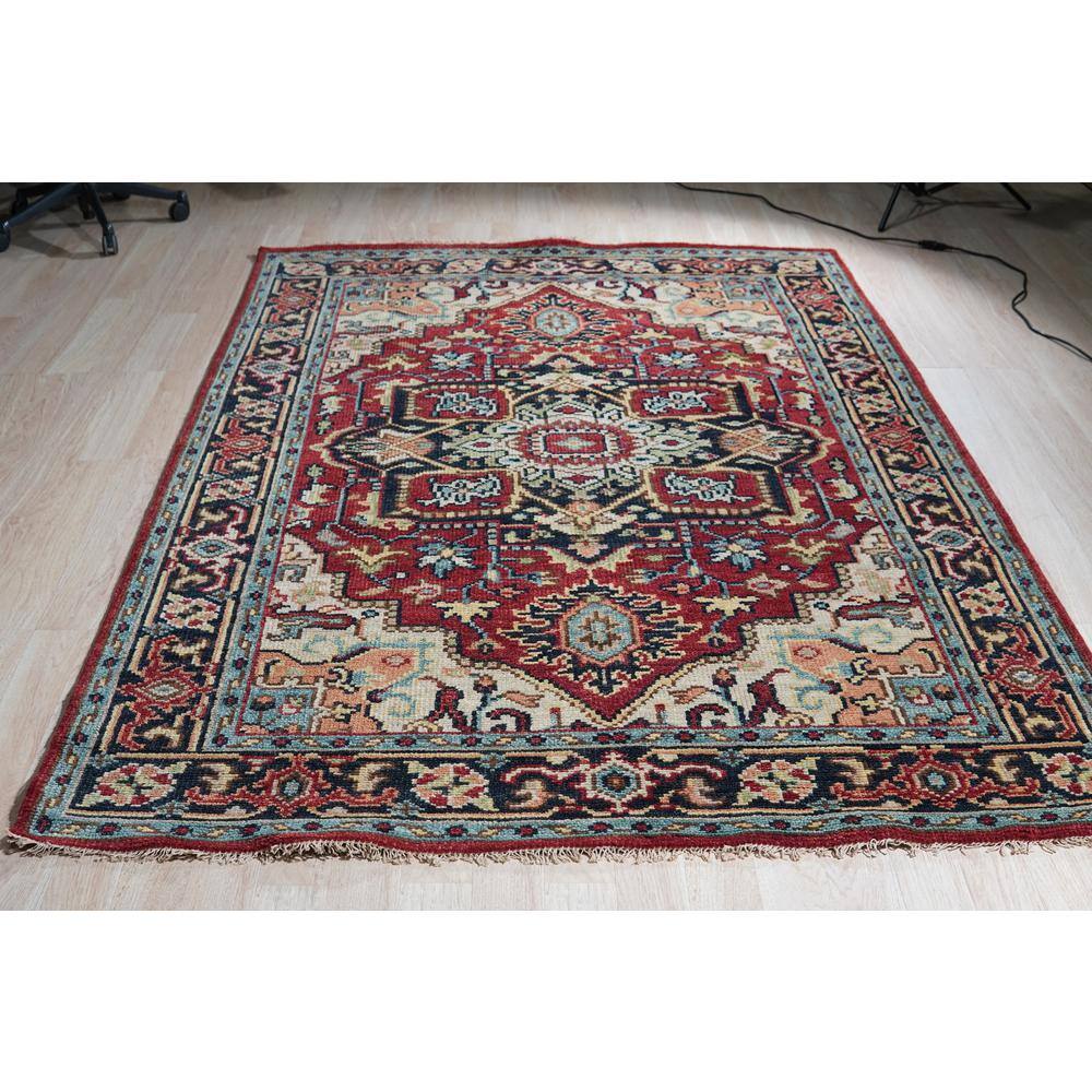 Traditional Serapi Hand-Knotted Wool Rug in Red and Navy, 9' x 12'