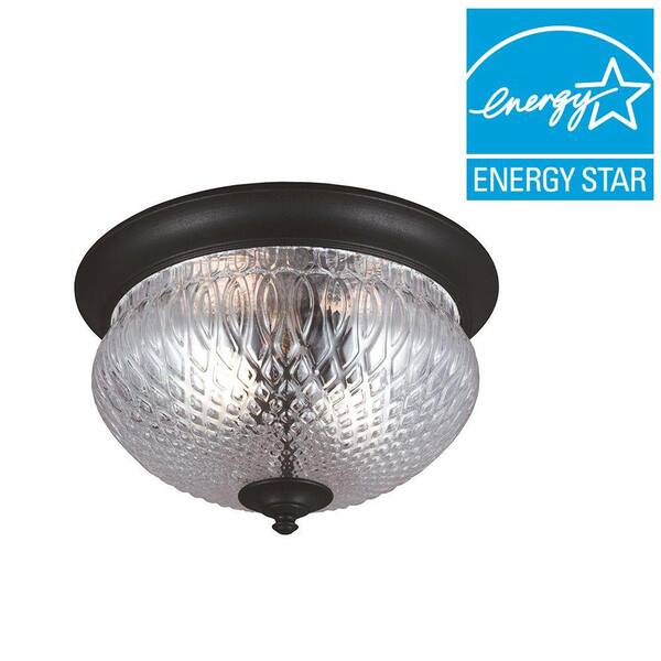 Generation Lighting Garfield Park 2-Light Outdoor Black Fluorescent Ceiling Flushmount with Clear Glass