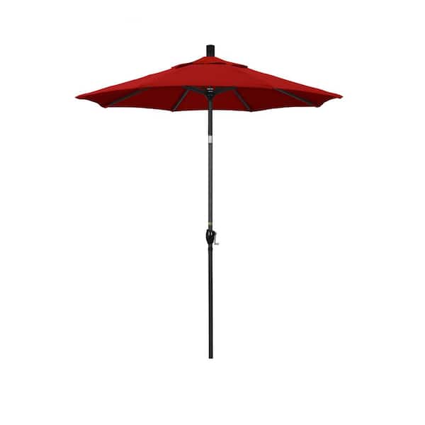 California Umbrella 6 ft. Stone Black Aluminum Market Patio Umbrella with Crank and Tilt in Jockey Red Sunbrella
