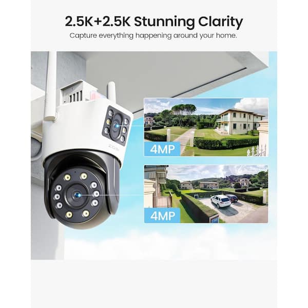 C298 Pro Dual-Lens 8MP(2 x 4MP) Plug-In Outdoor Home Security Camera, 360° PTZ, AI Person Vehicle Detection, 2-Way Audio