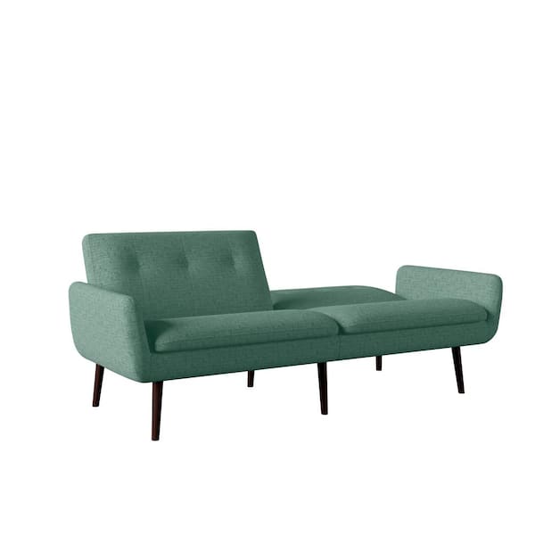Handy Living Ocampo 81.25 in. - Bed A175241 The Woven Full Home Sofa Green Convert-A-Couch Size Aqua 3-Seat Tweed-like Depot Fabric
