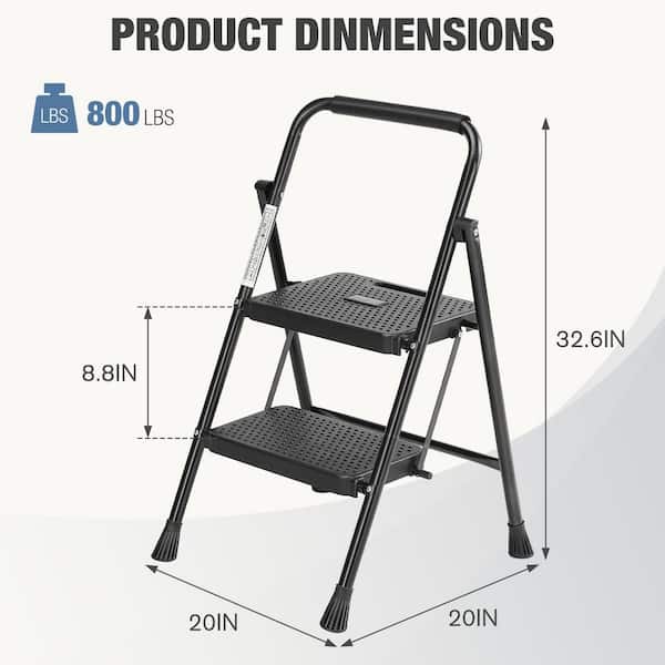 2-Step Lightweight Steel Step Stool (8 ft. Reach) with Anti-Slip Wide Pedal and Handrails, 800 lb. Load Capacity