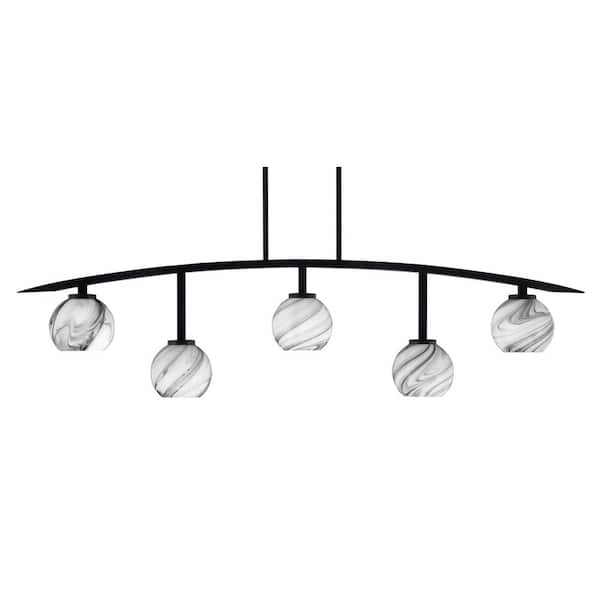 Unbranded Siena 5-Light Matte Black Billiard-Light with Onyx Swirl Glass Shades