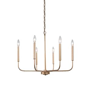 Industrial 6-Light Gold Candlestick Chandelier for Living Room with No Bulbs Included