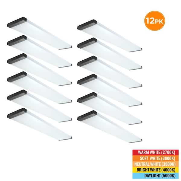 12-Pack 46 in. x 10 in. LED Flush Mount Ceiling Light Fixture Sleek Black End Caps Low Profile 2700K-5000K 5500 Lumens