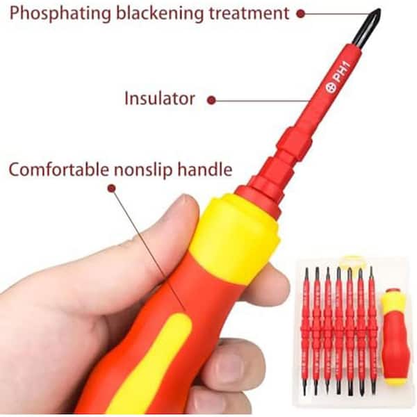 Lukyamzn 14 in. Shank 14 Bit Red Insulated Screwdriver Set 14