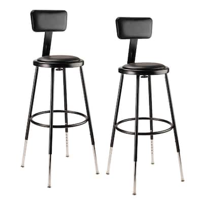 25 in. - 33 in Height Adjustable Black Heavy Duty Vinyl Padded Steel Stool with Backrest (2-Pack)