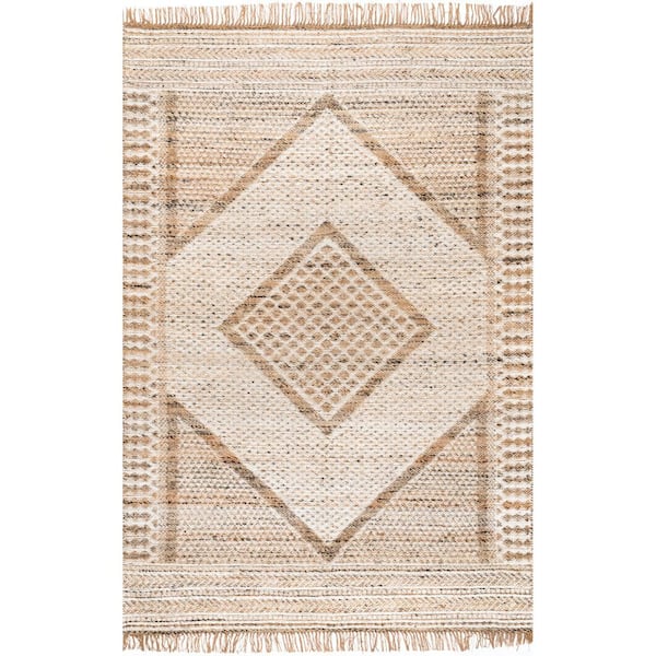 nuLOOM Ginger Diamond Wool-Blend Boho Beige 8 ft. x 10 ft. Transitional Area Rug