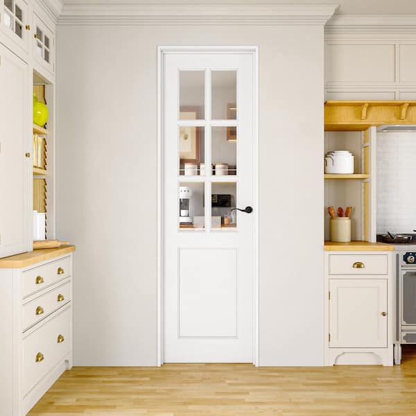 24 in. x 80 in. Left Handed 6-Lite Clear Glass White Solid Core Assembly Required Single Interior Door with Jamb