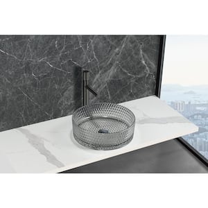 Scotch 16 in. Modern Light Gray Tempered Glass Crystal Round Circle Vessel Sink