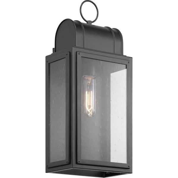 Landstone 1-Light 17 in. Matte Black Outdoor Wall Lantern with Clear Glass