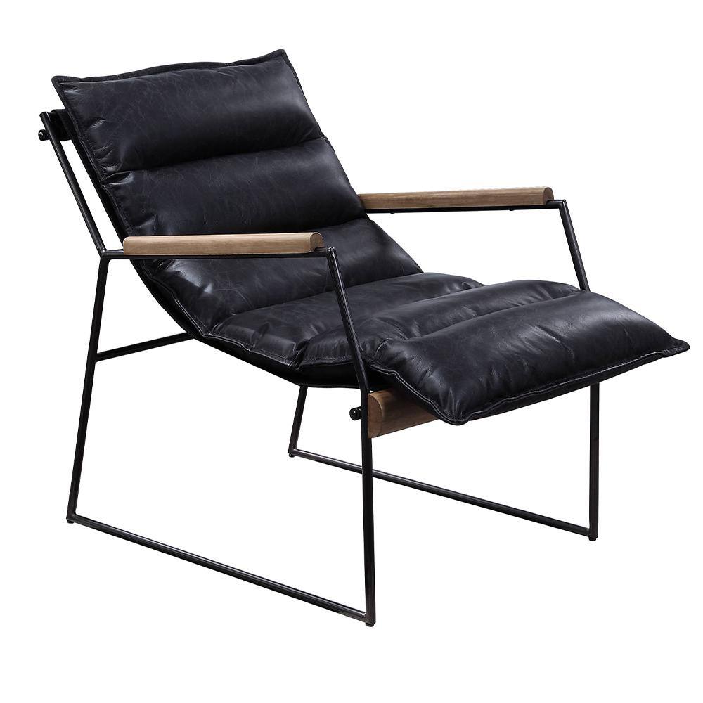 Modern Slipper Accent Chair in Distressed Black Leather