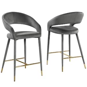 Jacques 37 in. H Velvet Gray Counter Dining Chairs (Set of 2)