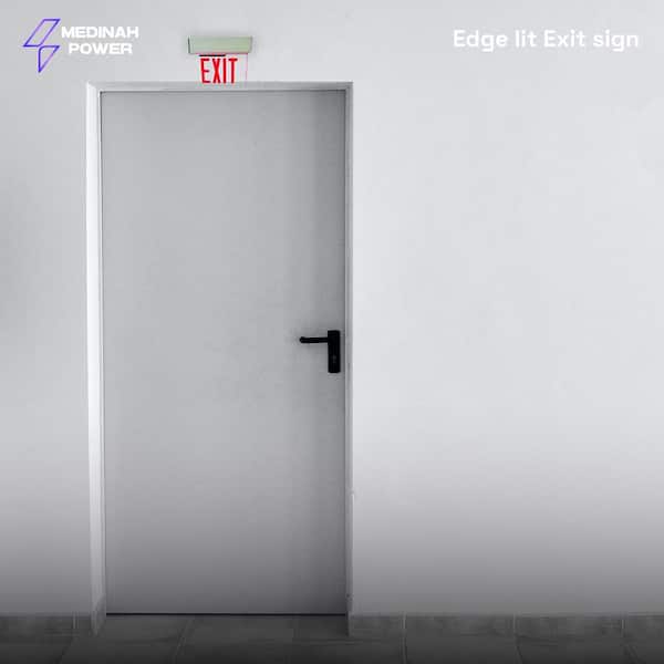 LED Emergency Edge-Lit Exit Sign, 90 Min Backup, Damp Rated, RED Letters, UL Listed, 120/277VAC, Acrylic Panel