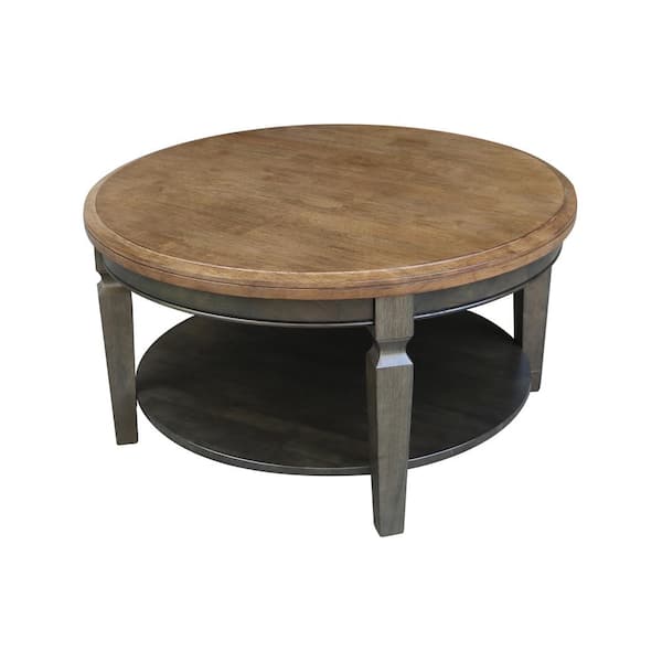 International Concepts Vista 38 in. Hickory/Coal Round Wood Top Coffee Table with Shelf