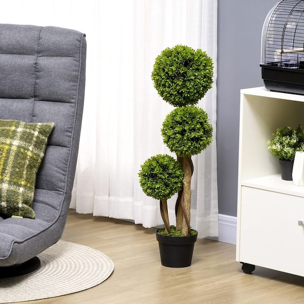 3 ft. Artificial 3-Ball Boxwood Topiary Tree in Pot, Light Green Fake Plant Bonsai for Indoor and Outdoor Decor