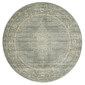 Colosseo Green 5 ft. Round Traditional Oriental Medallion Area Rug