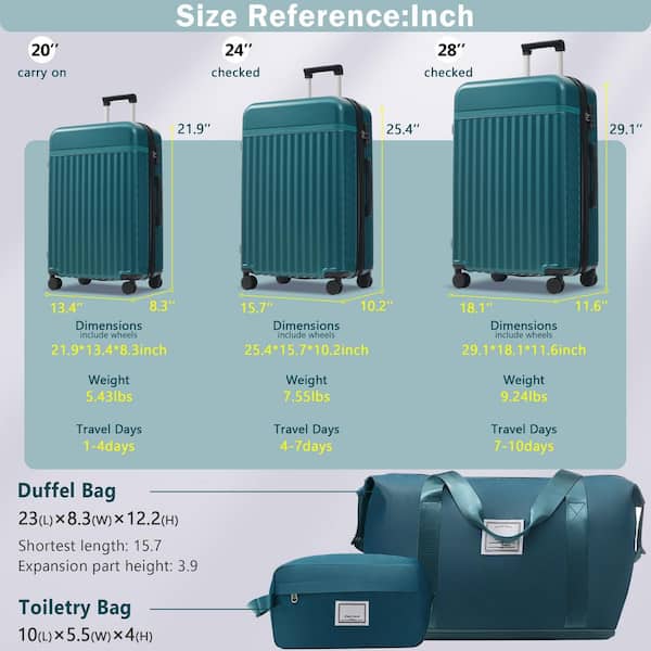 Merax 5 Bags 5-Piece Dark Green Expandable ABS Hardshell Luggage