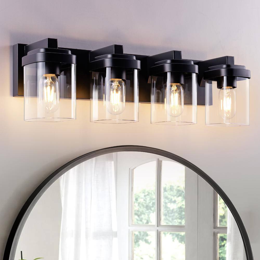 24 in. 4 Light Matte Black Bathroom Vanity Light with Clear Glass Shades, Modern Farmhouse Wall Sconce price history on PriceWatchPro