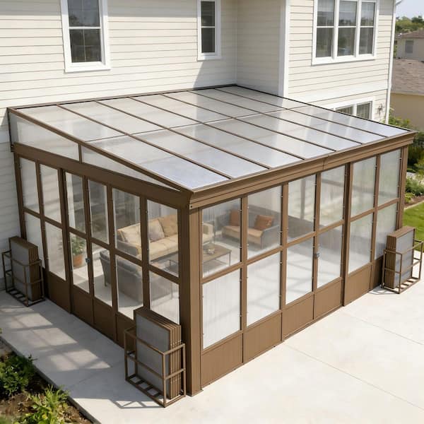 Mondawe 12 ft. x 14 ft. Brown Lean-to Wall Mounted Aluminum Frame