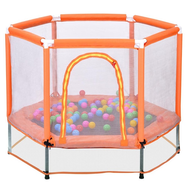 Wateday 55 in. Outdoor Round Mini Trampoline with Safety Enclosure Net and Balls