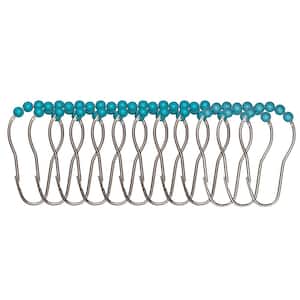 Beaded Iron Shower Hook Set in Turquoise Blue (12 Pack)