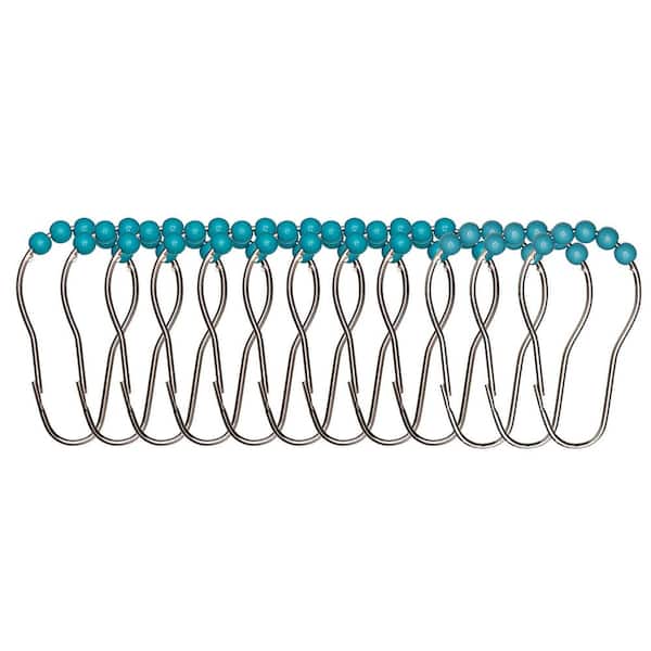 CREATIVE HOME IDEAS Beaded Iron Shower Hook Set in Turquoise Blue (12 Pack)