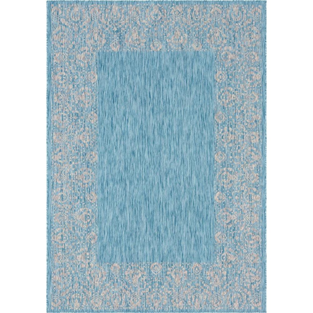 Aqua Floral Bliss Easy-Care Synthetic Outdoor Rug 7'1" x 10'