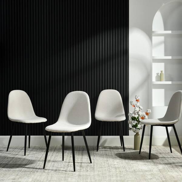 Homy Casa Charlton Beige Fabric Upholstered Dining Chair with Ergonomic High Back and Black Metal Legs Set of 12 CHARLTON LUMOS FABRIC BEIGE BLACK