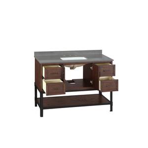 Alster 48 in. W x 22 in. D x 34.5 in. H Vanity in Brown Oak with Engineered Calacatta Grey Marble Top and White Sink