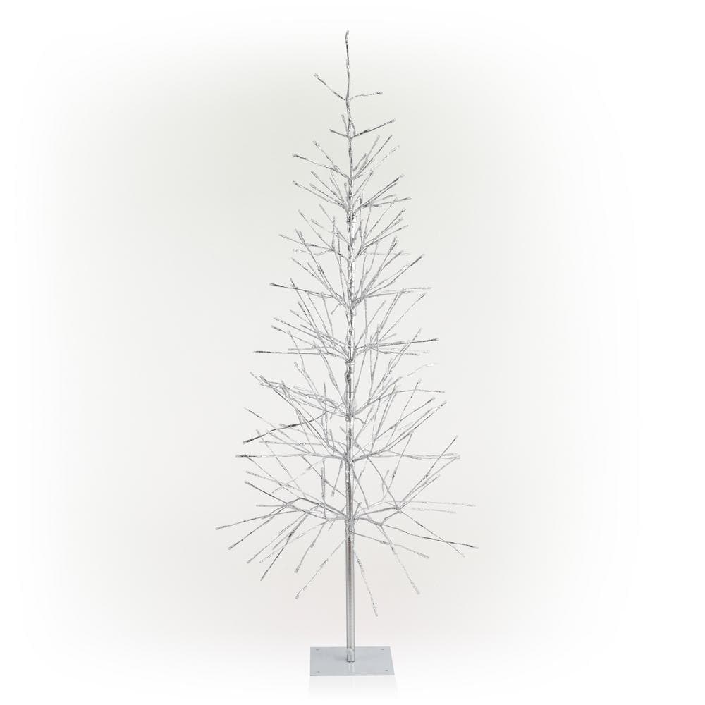 65 in. H Indoor/Outdoor Pre-Lit Silver Foil Christmas Tree with Yard Stake 