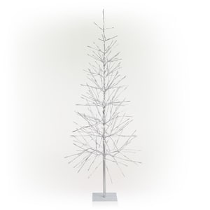 65 in. H Indoor/Outdoor Pre-Lit Silver Foil Christmas Tree with Yard Stake and 360 LED Lights