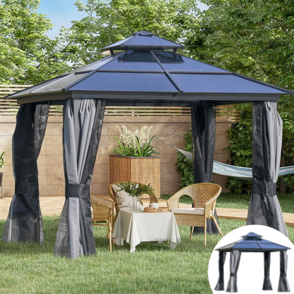 ToolCat 10 ft. x 10 ft. Hardtop Gazebo Canopy with Polycarbonate Double ...