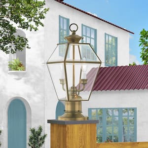 Ainsworth 16.5 in. 2-Light Antique Brass Cast Brass Hardwired Outdoor Rust Resistant Post Light with No Bulbs Included