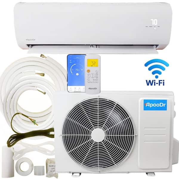 ApooDr 18,000 BTU 18.3 SEER2,230-Volt, 1000-Sq. Ft Inverter Ductless Mini Split AC with Heat Pump, Wi-Fi Control, 16Ft. Lineset