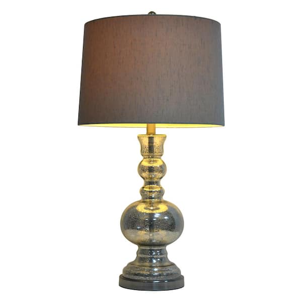 Decor Therapy Mercury 29.5 in. Silver Table Lamp with Linen Shade