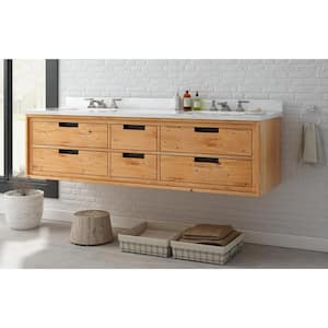 Vinespring 72 in. W x 22 in.D Double Wall Hung Bath Vanity in Wood Tone with Marble Vanity Top in White with White Sink