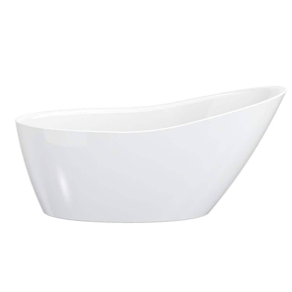 60'' White Acrylic Freestanding Slipper Soaking Bathtub
