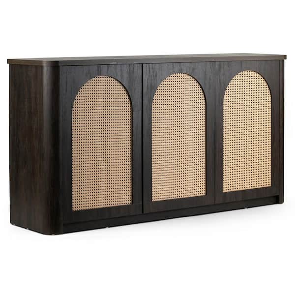 Bistra Brown Walnut Wood 63 in. Sideboard with Rattan Doors