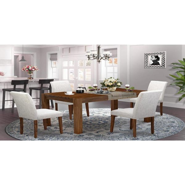 East West Furniture 5-Piece Natural Brown Finish Solid Wood Top-Dining Room Set-Seats 4