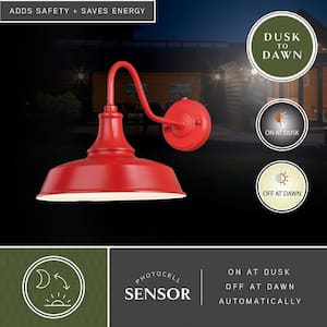 Dorado 1-Light Dusk to Dawn Red and White Farmhouse Barn Dome Outdoor Wall Lantern