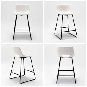 40 in.White Low Back Metal Frame Faux Leather Counter Height Bar Stools (Set of 4)