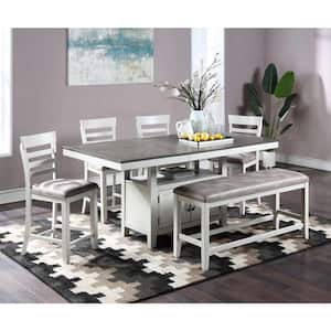 New Classic Furniture Richland 6-piece Wood Top Rectangle Counter Dining Set with Bench, White and Brown