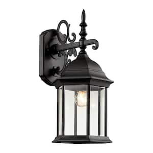 Josephine 14 in. 1-Light Black Outdoor Wall Light Fixture with Clear Glass