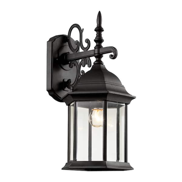Bel Air Lighting Josephine 14 in. 1-Light Black Outdoor Wall Light Fixture with Clear Glass