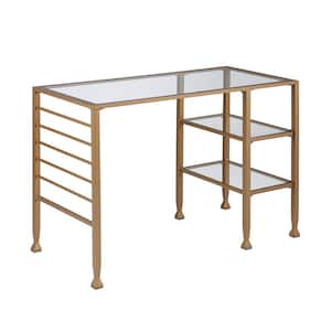 42.8 in. Rectangular Gold Metal/Glass Writing Desks with Glass Top