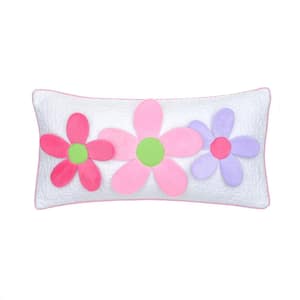 Merrill Girl Pink 3D Flower Appliqued 24 in. x 12 in. Throw Pillow